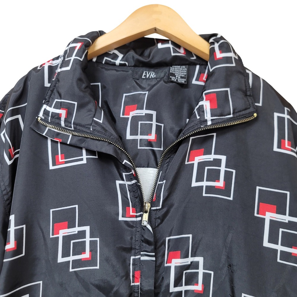 EVR Vintage Retro 80s 90s Streetwear Geometric Square Print Windbreaker Petite M